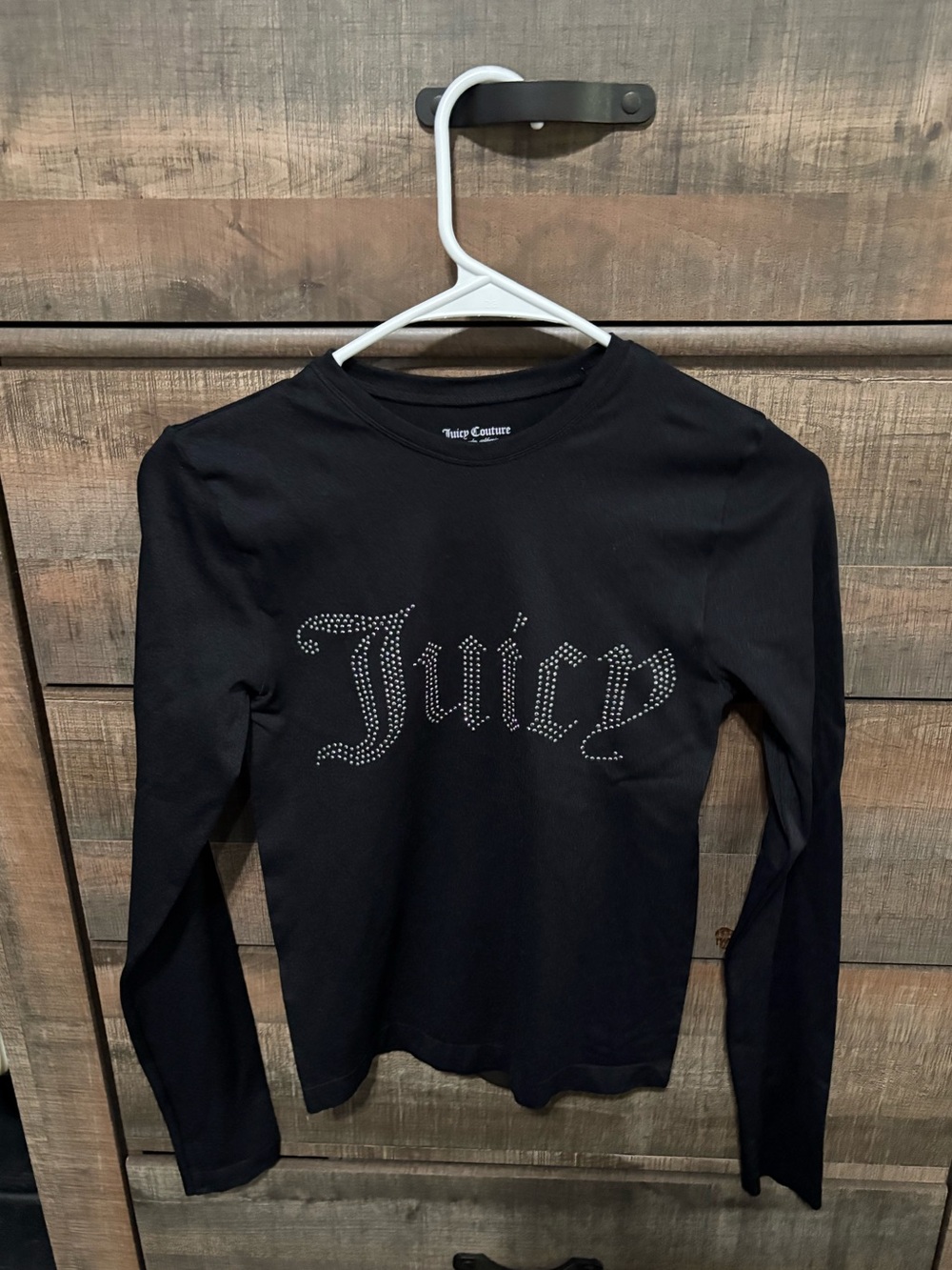 Juicy Couture Black Long Sleeve Rhinestone 'Juicy' Logo Tee